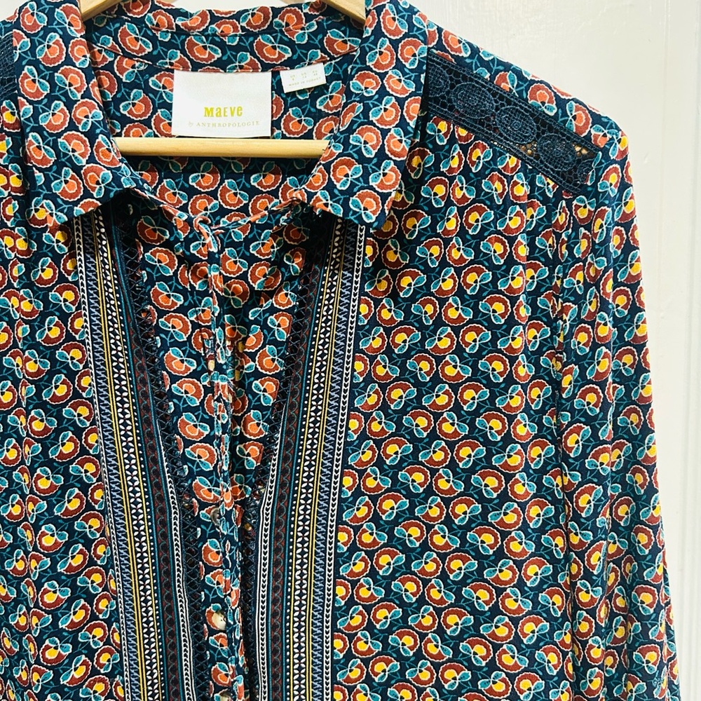 MAEVE Anthropologie Janice Flounced Peasant Blouse Boho Floral Peplum Size 8 - Picture 4 of 10